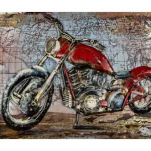 ASKO - NÁBYTEK Kovový obraz na zeď Červená motorka veterán 60x40 cm