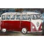 ASKO - NÁBYTEK Kovový obraz na zeď Červený Volkswagen 80x40 cm