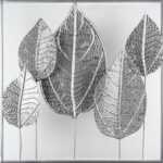 ASKO - NÁBYTEK Kovová nástěnná dekorace v rámu Stříbrné listy
