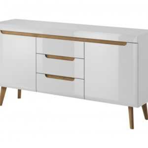 Piaski Komoda NORDI NKSZ160 Piaski 160/83/40 Piaski barevné provedení: bílá/bílý lesk/dub riviera