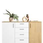 Meblar Komoda MADISON MD9 Meblar 140/89/40 barva: dub piškotový/bílý lux