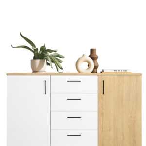 Meblar Komoda MADISON MD9 Meblar 140/89/40 barva: dub piškotový/bílý lux